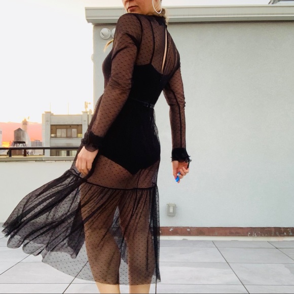 Who What Wear Boho Sheer Full Lace Mesh Long Dress - Picture 11 of 16